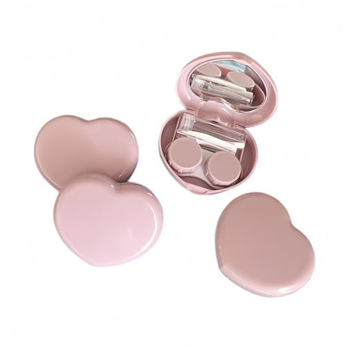BEDARTIST 4 Pack Heart Shape Contact Lens Cases, Travel Eye Contacts Case Box Holder, Portable Contact Lenses Tweezers Remover Tool Solution Bottle Kit for Daily Outdoor Traveling (Pink)