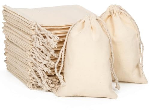 packra Baumwollsäckchen, Stoffsäckchen Baumwoll Säckchen 10x14cm 24 STK, Leinensäckchen klein Stoffbeutel zum Befüllen, Jutesäckchen Geschenksäckchen für DIY Adventskalender Weihnachten
