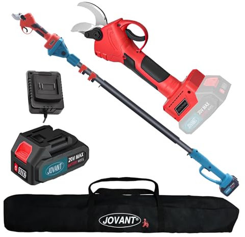 Jovant 2-IN-1 cordless electric scissors, Electric Pruning Shears with Pole, 20V Pole Pruners 4.0Ah Battery Powered Pole Branch Cutter, 1.2 Electric Pruning Shears, 15ft Reach Pole Gardening Shears