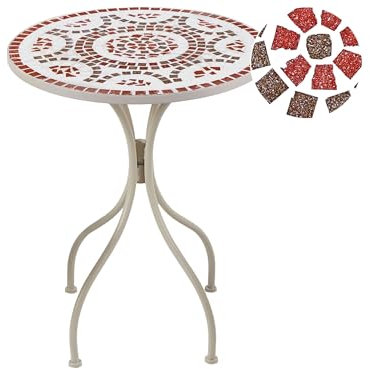 Beliani Gartentisch Metall weiß Mosaik Muster 60 cm rund Spello