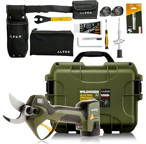 ALPEN Wildhorn 32 Sécateur électrique sans fil – Lame suisse HSS FELCO, coupe 32 mm, 3 batteries Li-Ion, écran LCD, outil pro jardinage ergonomique et puissant