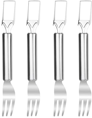 4 cortadores de sandía y tenedor. Cortador de sandía 2 en 1 y cortador de sandía; cortador de sandía de acero inoxidable para acampar, fiestas, uso en casa. Herramientas ideales para cortar