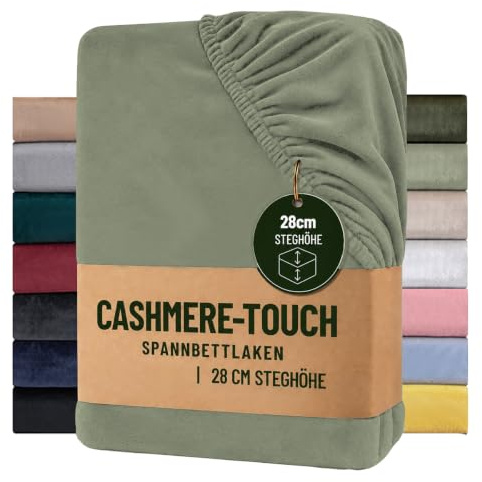 Soifox Jersey Warm Spannbettlaken 140x200cm bis 160x200cm Plüsch Fleece Samtweich Kuschelig Flauschig Cashmere Touch Bettlaken für Boxspringbett Topper Matratze Salbeigrün mit Gummizug