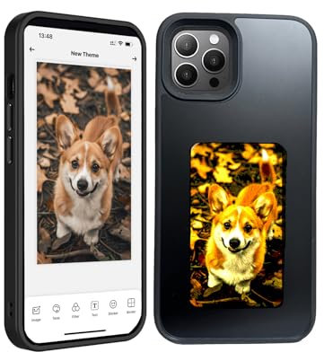 QSM E-Ink Phone Case for iPhone 13 pro Smart Photo Projection Customiza Phone Case Instantly Display Photos On The Ink Screen Back Cover Personalize Your PhoneCase (Black, for iPhone 13 Pro)
