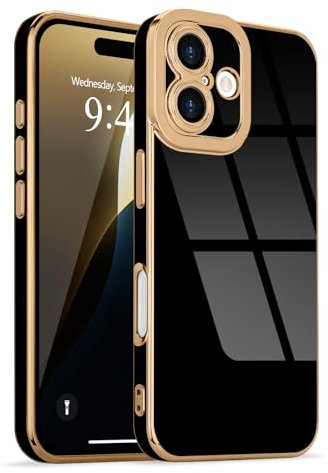 Lafunda for iPhone 16 Case, Luxury Plating for Womens Gilrs Case, Full Camera Protection Soft TPU Bumper Cover, Shockproof Silicone Slim Phone Case for iPhone 16 6.1, Black