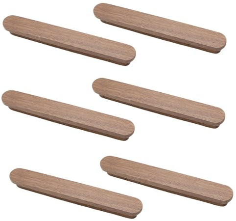 SANCHAKOU Schubladen Knöpfe 6 Stück Geformter Schranktürgriff Aus Massivholz Möbelschubladenschrank Holzgriff Schwarzer Nussbaum 160Mm