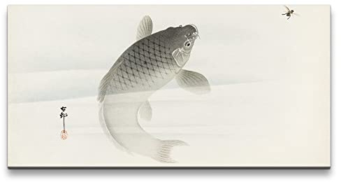 Paul Sinus Wandbild 120x60cm Ohara Koson „Karpfen und Libelle“ Leinwanddruck, Wandbild, Kunst, Natur, Japan, Fisch