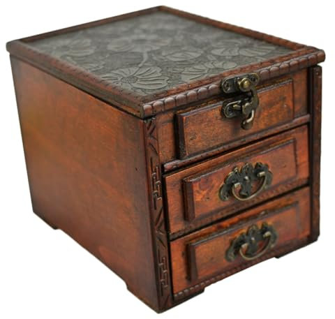 MUSISALY Boîte à Bijoux Rétro Vintage En Bois Avec Miroir, Petite Taille, Coffret De Rangement Tiroir, Coffret à Toilette Vintage Pour Chambre Et Salon, Organisateur Multi-usage