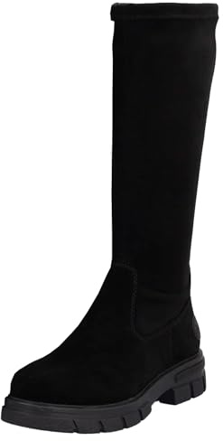 Rieker Damen Stiefel aus Leder mit Stretch Langschaft und Profilsohle Z9178, Größe:40 EU, Farbe:Schwarz