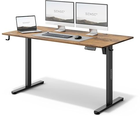 SENSE7 NOJO elektrisch höhenverstellbarer Schreibtisch 140x70 PC & Gaming Tisch mit Speicherfunktio Kabelwanne und Kopfhörerhalter Leise Höhenverstellung für deinen perfekten Stehschreibtisch