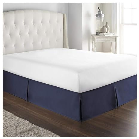 FOVAOK Cache-sommier plissé doux et confortable avec tissu infroissable et résistant à la décoloration – Literie de 38,1 cm de haut (sans plateforme) (bleu marine, 160 x 200 x 35 cm)