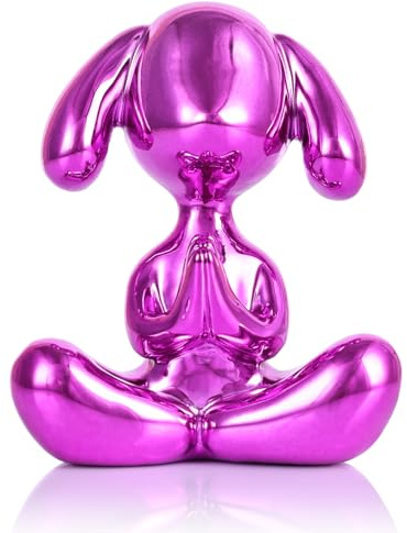 Lila Balloon Dog Statue in Meditationspose - Kleine Balloon Dog Dekoration, Niedliches Preppy Raumornament für Regale, Schreibtische, Schminktische, Eingangsbereiche oder Büros