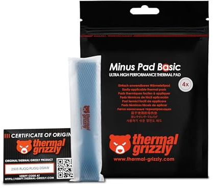 Thermal Grizzly Minus Pad Basic - 120x20x0.5mm 4-Pack Thermal Interface Pad, Electrically Non-Conductive, High Thermal Conductivity & Compressibility for SSDs, GPUs & Electronics