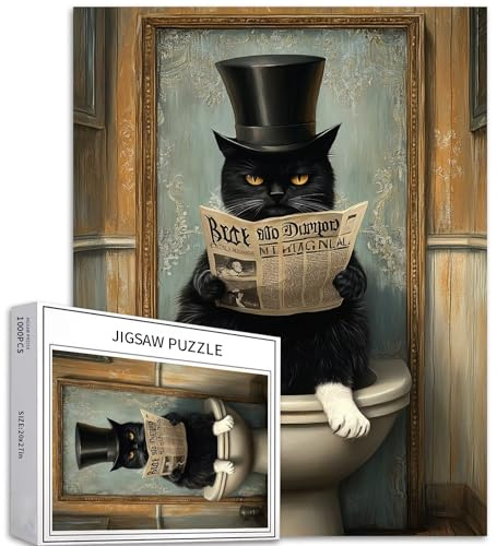 Puzzle de 1 000 pièces en forme de chat portant un chapeau haut-de-forme pour adultes – Puzzle d'art coloré pour décoration de la maison, cadeaux, puzzle familial parfait pour les soirées de jeu, 50,8