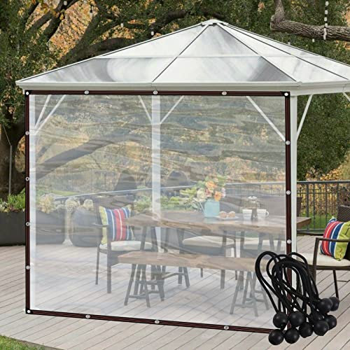 Outdoor Vorhang mit Ösen, Transparente Wasserdichte Plane Seitenwand für Gartenhaus, Pergola Gewächshauspflanzen, Anpassbar (Transparent, 5 * 3m)