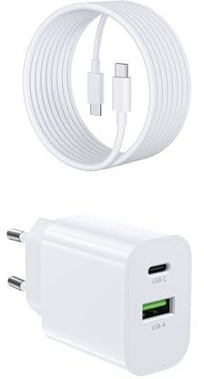 [1 Unidad] Cargador USB C 30W, 2 Puertos [USBC + USBA] con Cable USB C 2M Compatible con Apple iPhone 11/12/13/SE/14/15/16 Pro MAX, Cargador rápido PD3.0, Adaptador de Corriente Dual.