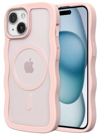 ZTOFERA for iPhone 15 Plus/iPhone 14 Plus Magnetic Case, Curly Wave Frame Silicone Case Compatible with MagSafe Translucent Matte Shockproof Phone Cover, Pink