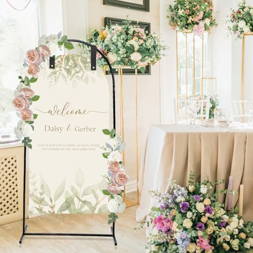 Blulu Wedding Sign Holder 71'' x 31.5'' Arch Welcome Sign Stand Metal Heavy Duty Easel Stand with 4 Pcs Leather Signs Hanging Strap 1 Storage Bag for Weddings Display Party Event Decor Black