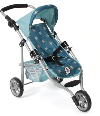 Bayer Chic 2000 Poussette de poupée Lola, Poussette pour poupées jusqu'à env. 50 cm, Poussette de Jogging, Jogger de poupée, Landau de poupée, étoiles turquoises