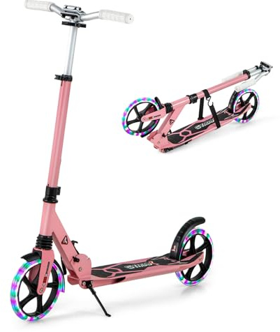 COSTWAY Trottinette Enfant Pliable avec 2 Roues Clignotantes & 3 Hauteurs Réglables, Trottinette Freestyle avec Béquille & Frein à Pied & Sangle, Charge Max 100KG pour Adultes Adolescents, 8 Ans+