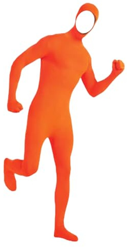 Costume de carnaval orange, visage ouvert, combinaison de cosplay moulant, pour homme et femme, costume Slenderman, seconde peau, idéal pour Halloween, carnaval et bal masqué, unisexe pour adulte