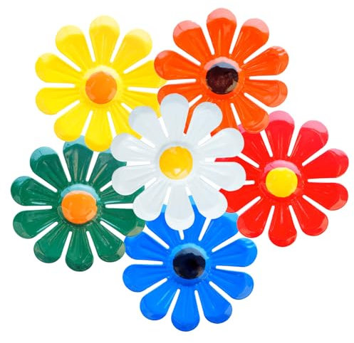 KASESSS 6 Stück Metall Blumen Wand Deko, Gartendeko Metall Wanddekoration, Balkon Deko, Bunte Garten deko, 3D Hängende Wanddeko metall für Zaun Hof Veranda Terrasse Hinterhof Balkon Indoor Dekor