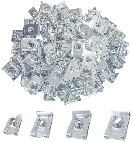 SyiXute 90 Piezas Tuercas de Clip Tornillos Coche,M4 M5 M6 M8 Tipo U Tuercas de Clip de Metal para Automóviles Guardabarros de Parachoques