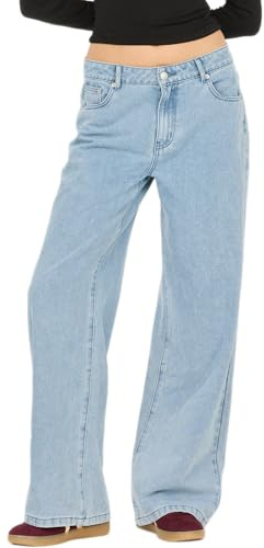 Forever 21 Women’s Wide-Leg Jeans – Relaxed Fit Light Wash Denim Pants, High-Rise Classic 5-Pocket, Light Blue, 10