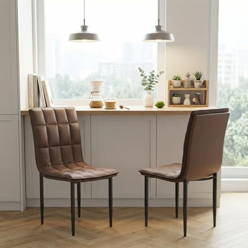 Esszimmerstühle 2er Set, PU-Leder-polsterte Bürostühle mit Metallbeinen, moderne Akzentstühle, schminktisch stuhl - fungieren gleichzeitig als Küchenstuhl und ergonomischer Sessel, geeignet für Küche,