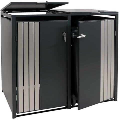 Mendler 2er-Mülltonnenverkleidung HWC-O67, Mülltonnenbox mit Deckel, Metall 122x132x84cm 53kg - anthrazit Edelstahl
