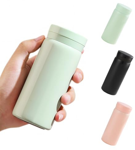 Ruucy Small Water Bottle for Handbag, 200ml Mini Water Bottle Stainless Steel, Double Wall Vacuum Mini Flask for Hot and Cold Drinks, Small Drinks Bottle Leakproof for Travel, Milk, Coffee (Green)