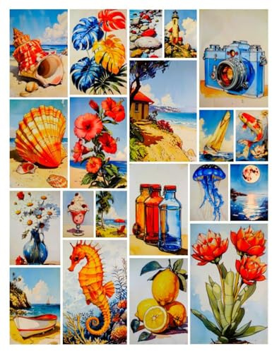 Generisch 20er Set Maritim Postkarten je 15 x 10 cm Leuchtturm Sonnenuntergang Strand Muschel Eis Boot Bastelkarte Deko MU K702