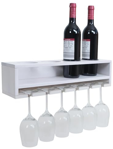 Mendler Weinregal HWC-P21, Glas-/Flaschenhalter Wandbar Regal für 4 Flaschen/6 Gläser Holz FSC®-Zertifiziert 12x48x12cm - weiß