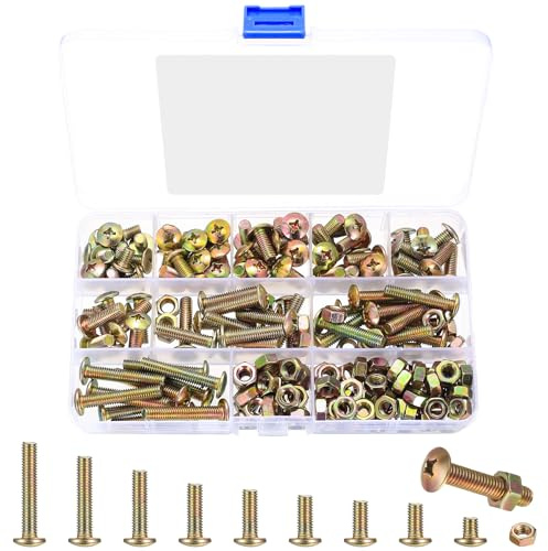 190 Pcs M6 Bolts and Nuts Set, Assorted Nuts and Bolts Assortment, Phillips Round Head Machine Screws Assortment, Carbon Steel Nut and Bolt Sets