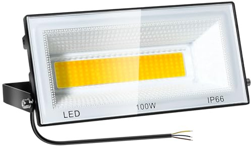 CREATESTAR 100W Foco LED Exterior,IP66 Impermeable Foco Proyector LED Exterior,10000LM,3000K BlancoCálido Super brillante Focos Interior,Luz de Seguridad Floodlight para Jardín,Garaje,Patio,Trasero