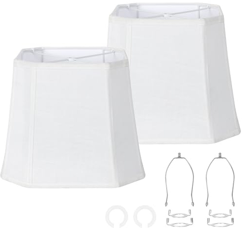 OUTON Rectangle Lamp Shades Set of 2, White Linen Lampshades, 10 Top x 13 Bottom x 10.5 High, Spider Fitting Lamp Shades for Table Lamps and Floor Lamps, Harp Holders Included, Easy to Assemble