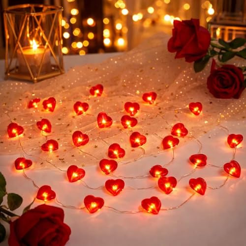 LED Lichterkette Herzen, 1.5M 20LED Herzförmige Lichterketten Batteriebetrieben, Herz Fairy Lights mit Timer, Herz Lichterkette für Valentinstag Hochzeit Jahrestage Party Innen Deko