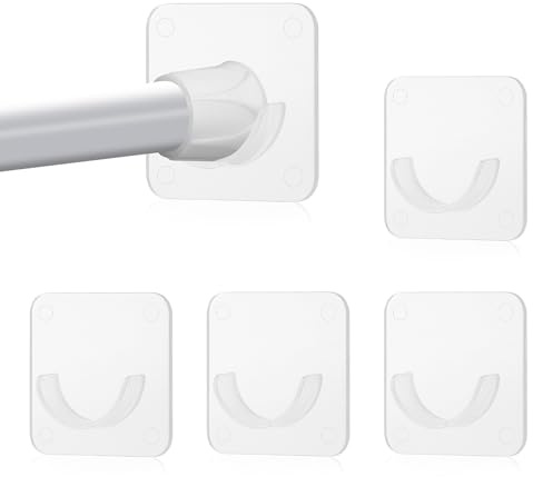 4 Pack Shower Rod Holder with Strong Adhesive for Wall Tension Curtain Bracket No Drilling Bar Transparent Retainer Holders Pole Never Fall Down Shower(Rod Not Included)