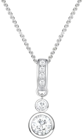 Löb 925 Silber Kette Zirkonia Stein Solitär Anhänger Rund Tropfen Diamant Damen Halskette Steinanhänger Strass Glitzer Brautschmuck Tropfenanhänger