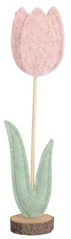 Dekoblume Tulpe 8x35cm mit Holzsockel - Frühlingsdeko & Osterdeko zum Stellen - Kunstblume/Dekofigur – Rosa Mintgrün