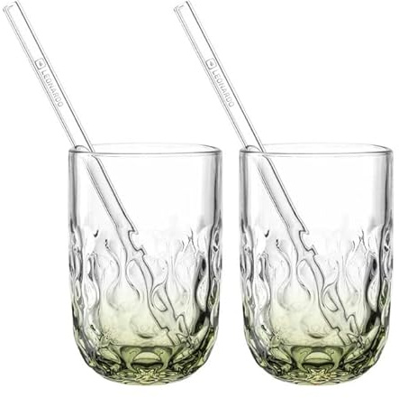 LEONARDO HOME GOCCE Matcha Latte Glas • 6 Latte Macchiato Gläser + Trinkhalme • LM Becher für Siebträger • Spülmaschinengeeignet • Tropfenstruktur • Matchaglas • Grün • 390 ml