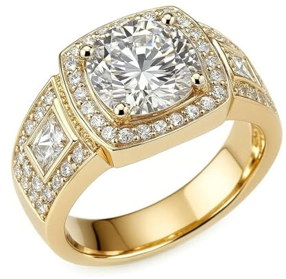 Moissanite Ring Weißgold, Damen Ring Vintage Luxus mit Moissanit 9K 14K 18K Weißgold