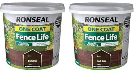 Ronseal 5L One Coat Fence Life Fence Paint Bundle Deal 2 x 5L tubs = 10L - Dark Oak