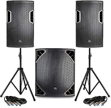 Complete PA System with Active Speakers, 18-Inch Powered Subwoofer, Speaker Stands and XLR Cables – Integrated DJ Sound Kit, 1700W, DSP, Ideal for Events, Clubs & Stages