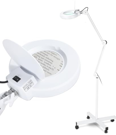 Lampadaire Loupe Grossissement 5X Led Lampe Loupe de sol Lampe loupe de beauté Lampadaire Loupe Lampe d'amplification à LED Lampe Loupe beauté avec Roulettes Prise UE 220-240V