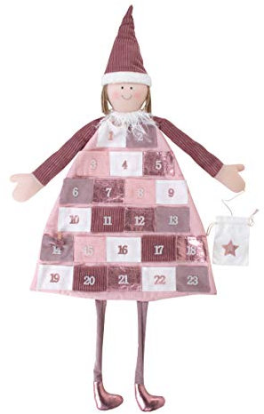 Rayher 46455258 Adventskalender zum Befüllen, Stoff, rosé, 118 x 53 cm, Adventskalender Kinder, Adventskalender Mädchen, genäht aus unterschiedlichen Stoffarten in Weiß und Rosatönen