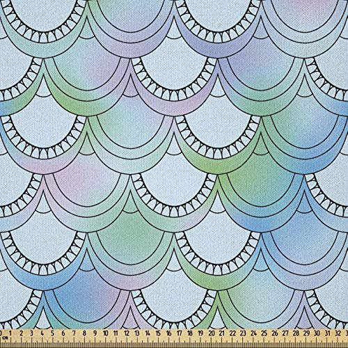 ABAKUHAUS Fischschuppen Stoff als Meterware, Squama Verträumte Farben, Microfaser Stoff für Dekoratives Basteln, 1M (230x100cm), Hellblau Teal
