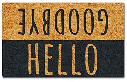 Shinewe Entrance Doormat Hello Goodbye Door Rugs Welcome Funny Mats(18X30in) Non-Woven Fabric Top with a Anti-Slip Rubber Back