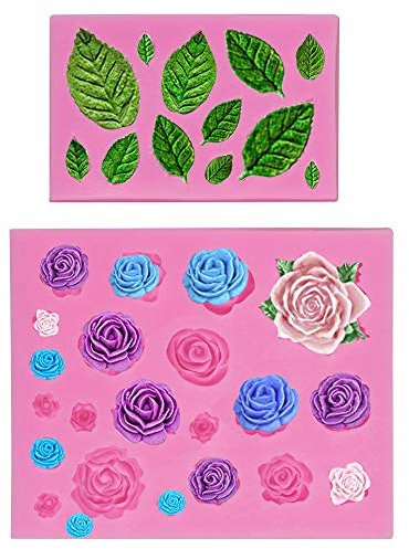 Mity Rain Roses Collection - Stampo in silicone a forma di rosa e foglie, per decorazioni torte in pasta di zucchero, decorazioni per cupcake, argilla polimerica, caramelle, cioccolato, cera e sapone