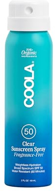 COOLA Organic Sunscreen SPF 50 Sunblock Spray, Dermatologist Tested Skin Care for Daily Protection, Vegan and Gluten Free, Fragrance Free, 2 Fl Oz